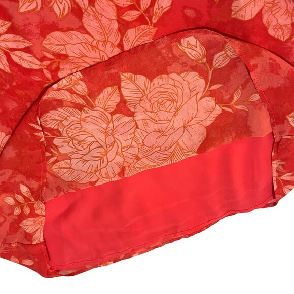 1.State (S) Floral Ruffle Short Sleeve V-Neck Chiffon Blouse Top Fully Lined - Picture 8 of 14